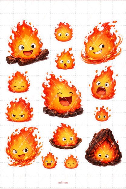 Calcifer Ateş Ruhu Sticker Seti Howls Moving Castle Studio Ghibli 2li Etiket