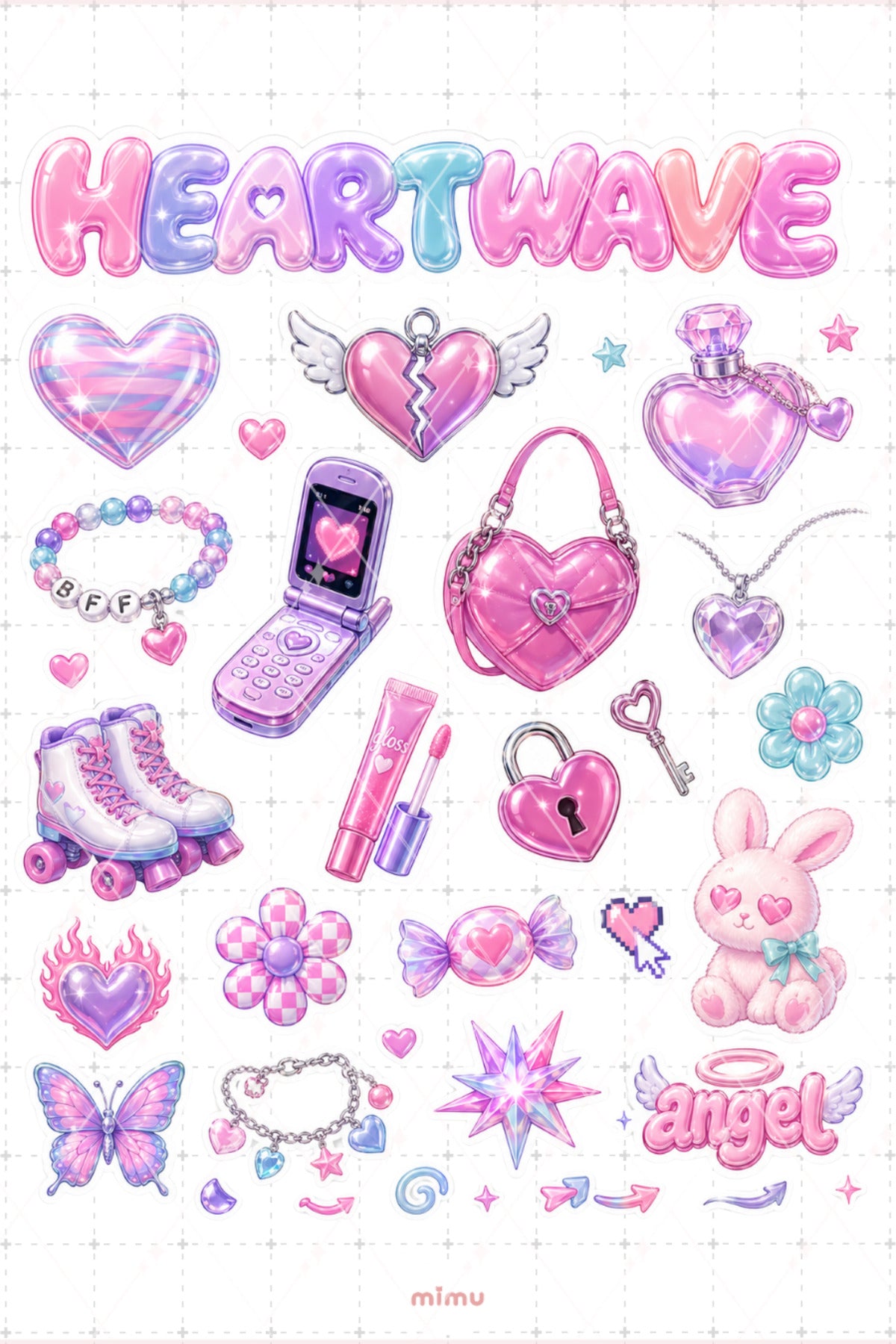 Vectorheart Sticker Seti Pembe Mor Parlak Kalp Estetiği 2li Etiket