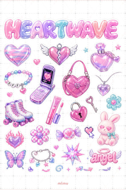 Vectorheart Sticker Seti Pembe Mor Parlak Kalp Estetiği 2li Etiket