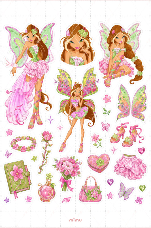 Flora Çiçek Perisi Sticker Seti Winx Club Sihirli Kız Temalı 2li Etiket