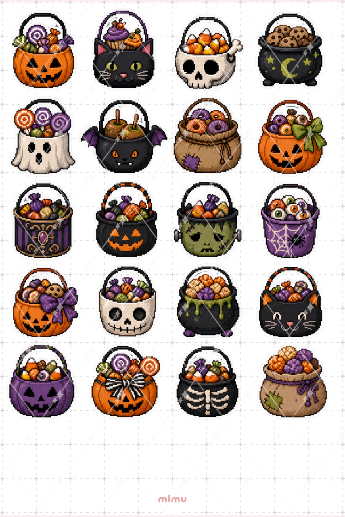 Pixel Art Halloween Sticker Seti Şeker Sepeti Temalı Dekoratif 2'li Etiket