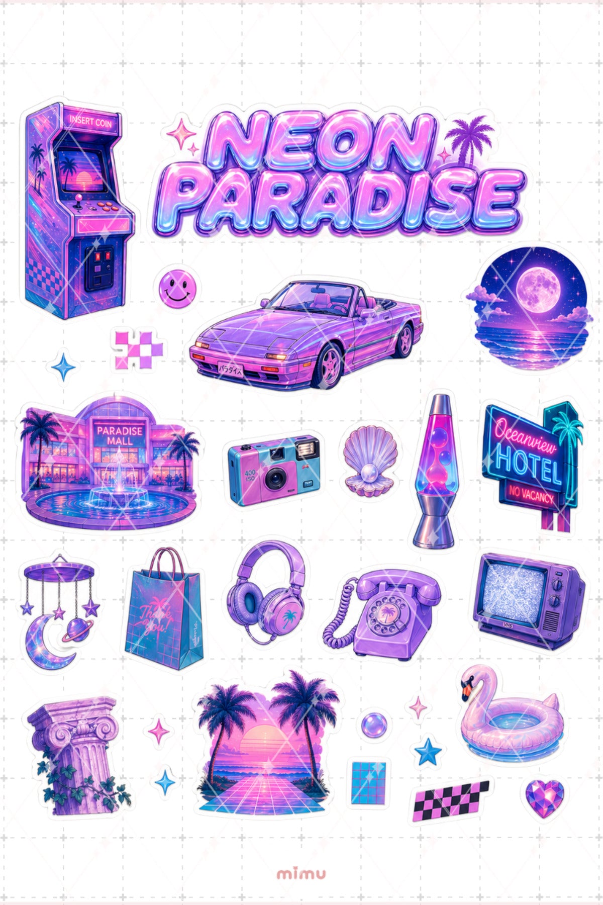 Vaporwave Sticker Seti Retro 80ler Neon Palmiye Estetiği 2li Etiket - 2