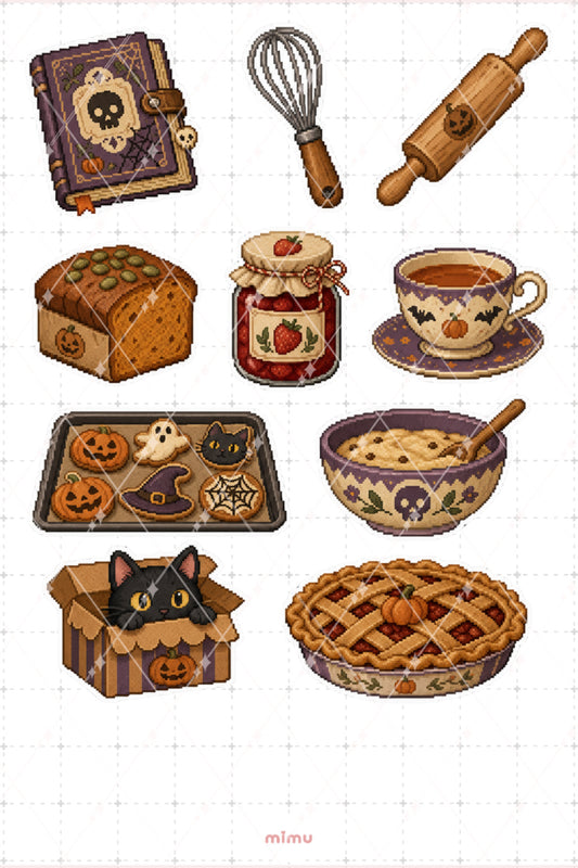 Pixel Art Halloween Sticker Seti Cadı Mutfağı Temalı Dekoratif 2'li Etiket