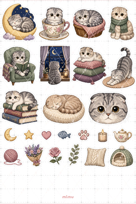 Pixel Art American Shorthair Kedi Sticker Seti Irk Kedi Temalı Dekoratif 2'li Etiket