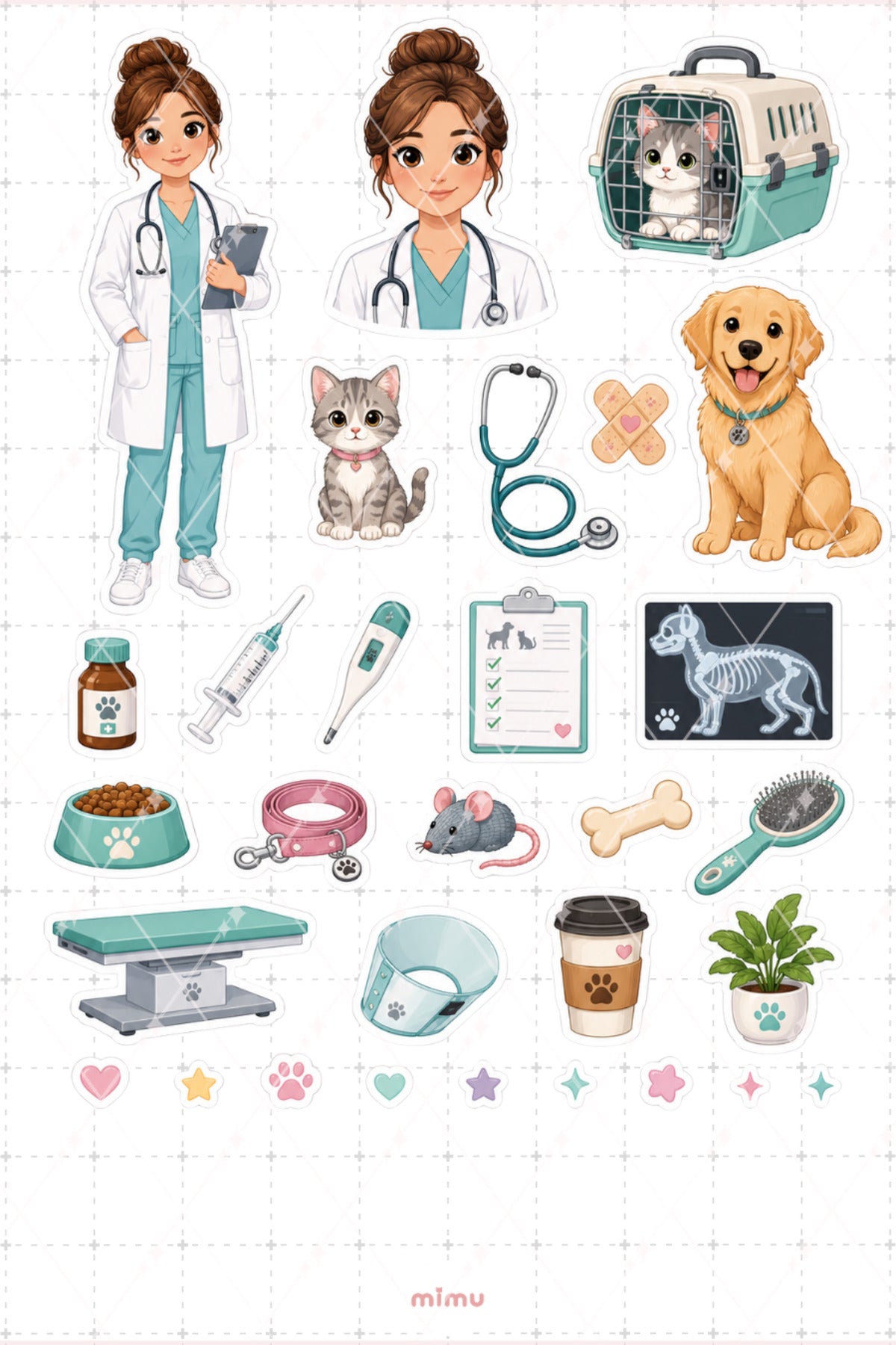 Veteriner Kız Sticker Seti Hayvan Klinik Bakım Temalı Dekoratif 2'li Etiket