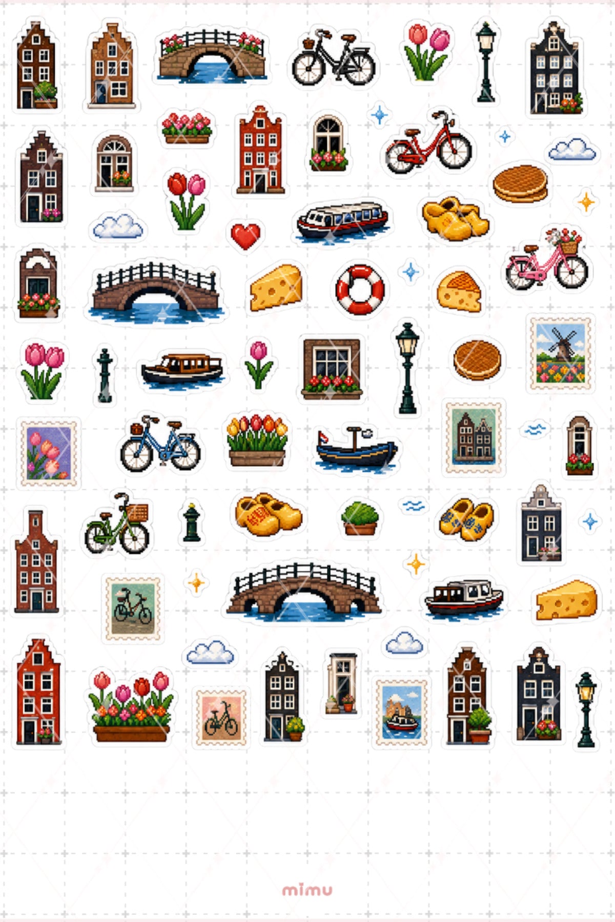 Pixel Art Amsterdam Sticker Seti Hollanda Şehir Temalı Dekoratif 2'li Etiket
