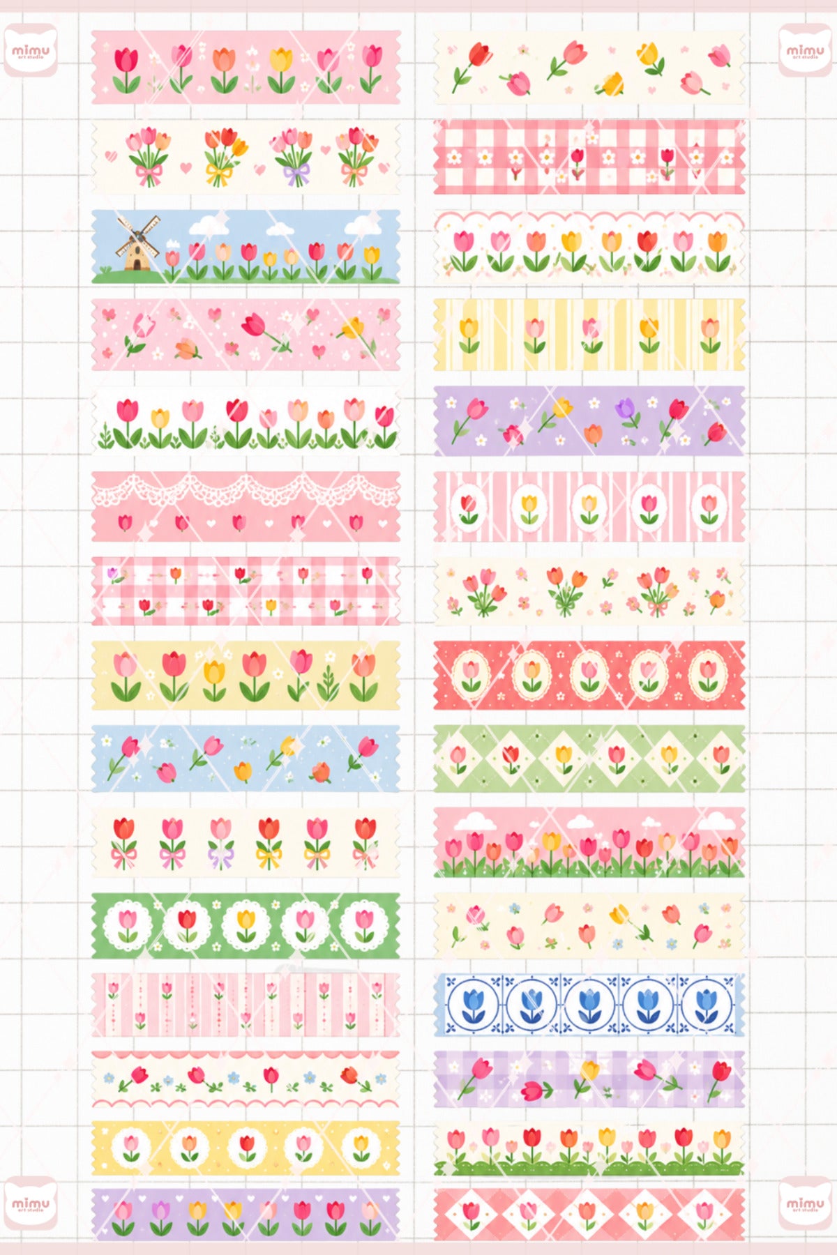 Lale Temalı Washi Tape Seti Estetik Etiket Defter Günlük Scrapbook Süslemesi
