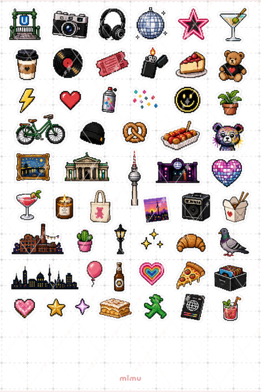 Pixel Art Berlin Sticker Seti Almanya Şehir Temalı Dekoratif 2'li Etiket