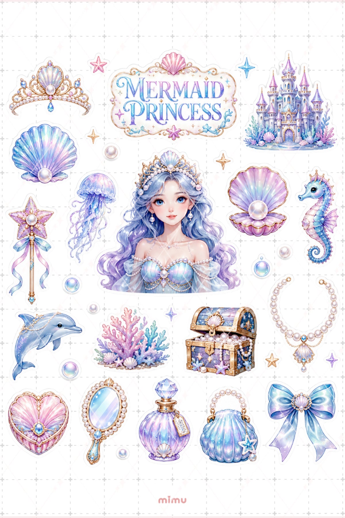Mermaid Princess Sticker Seti Deniz Kızı İnci Deniz Temalı 2li Dekoratif Etiket