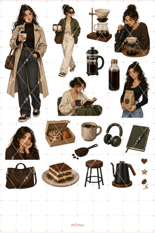 Coffee Lover Girl Kahve Tutkunu Kız Temalı Dekoratif 2'li Etiket