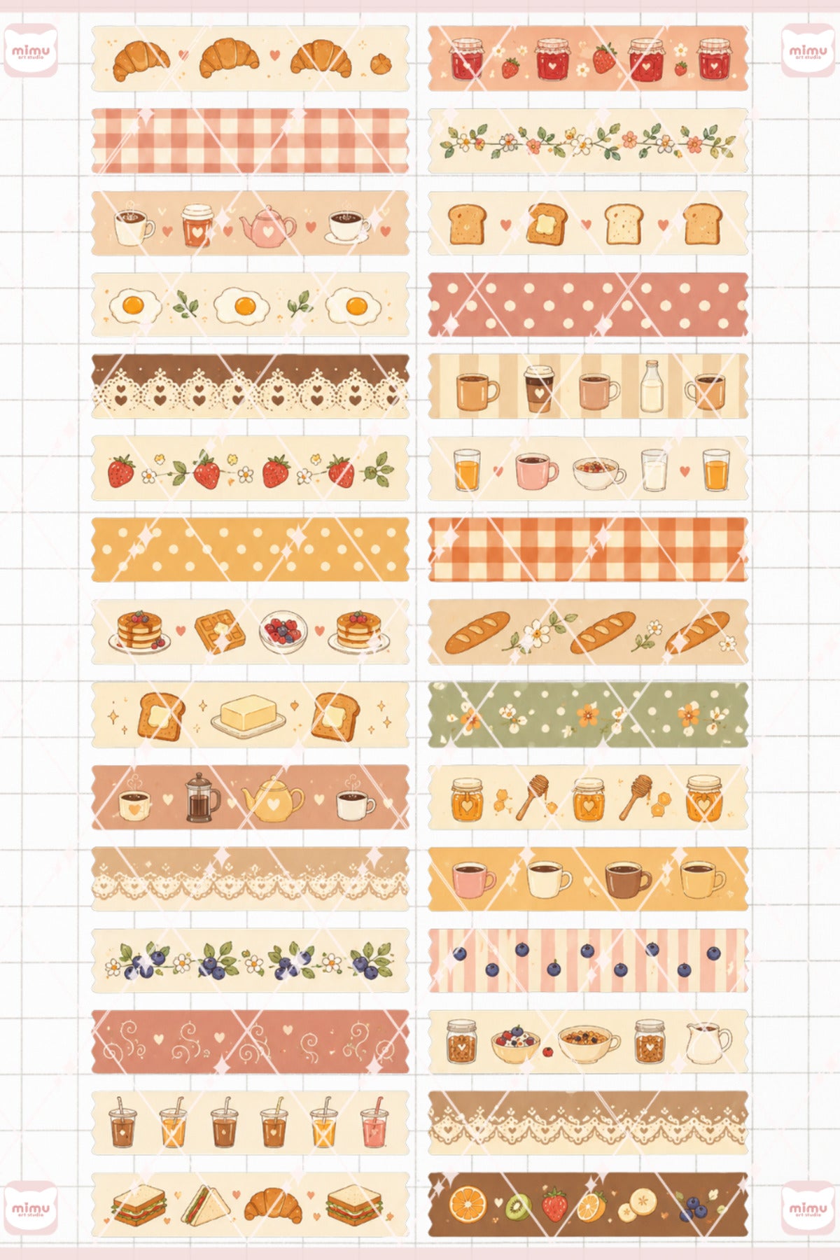 Kahvaltı Temalı Washi Tape Seti Estetik Etiket Defter Günlük Scrapbook Süslemesi