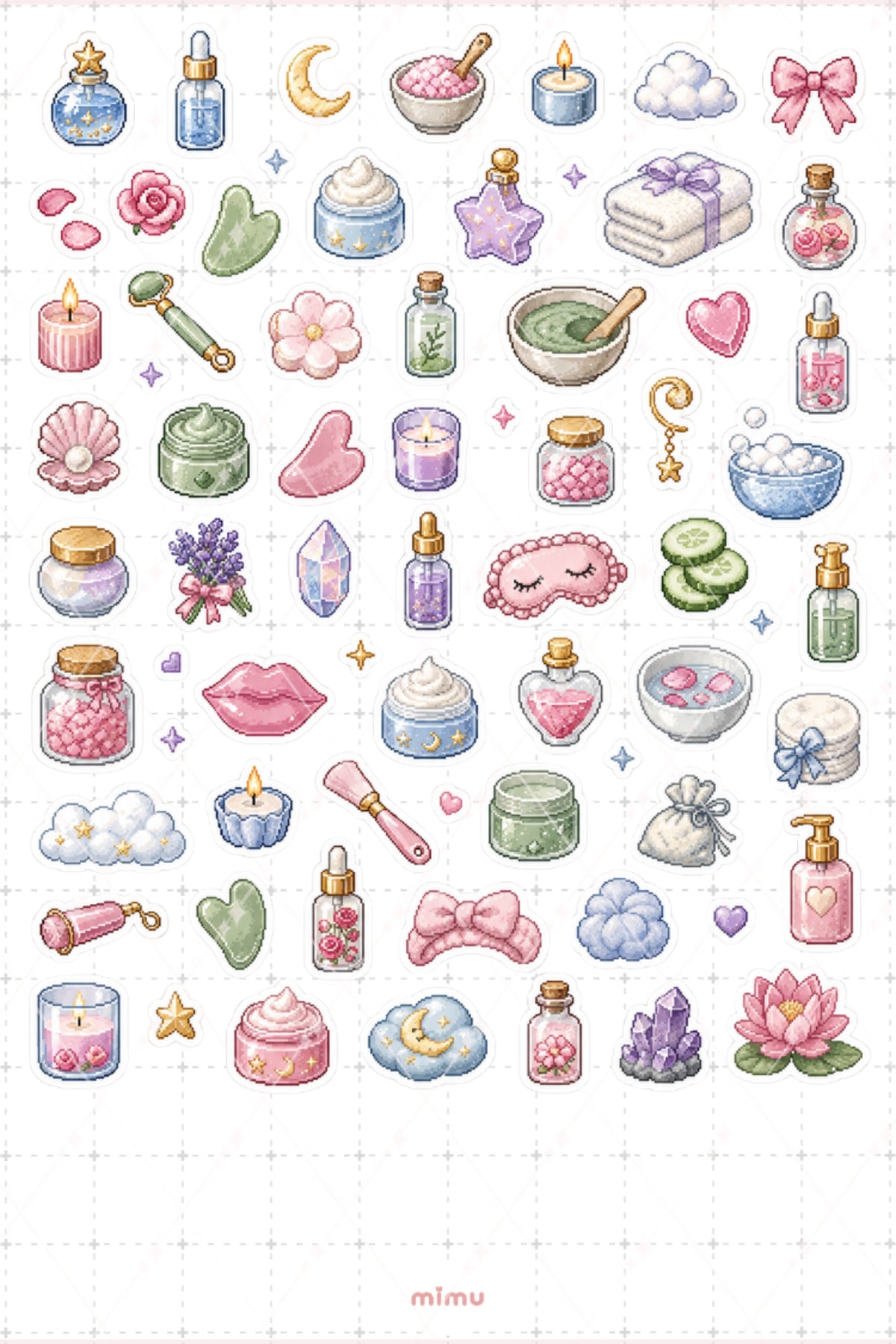 Pixel Art Cilt Bakımı Sticker Seti Skincare Güzellik Temalı Dekoratif 2'li Etiket