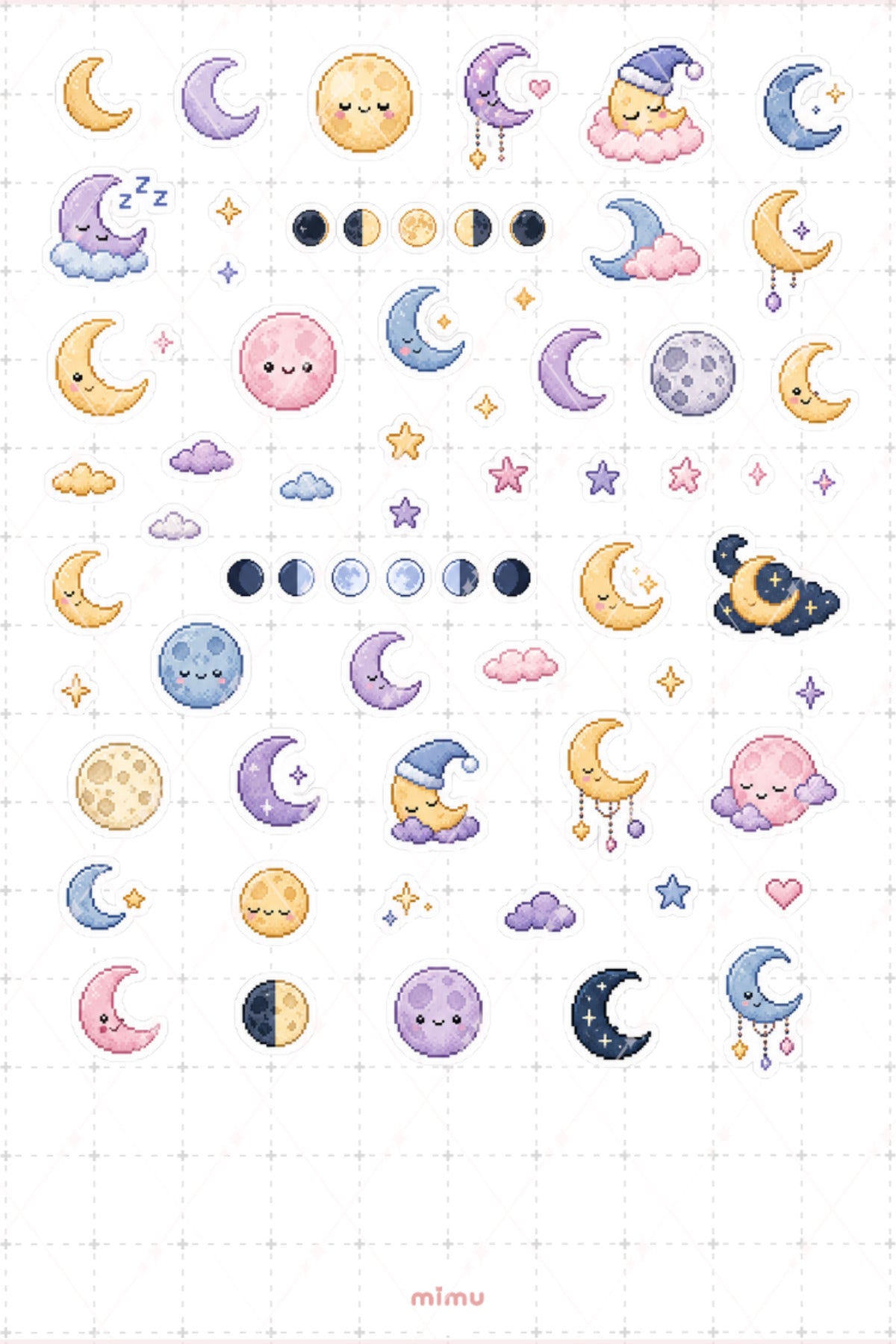 Pixel Art Ay Sticker Seti Moon Gökyüzü ve Gece Temalı Dekoratif 2'li Etiket