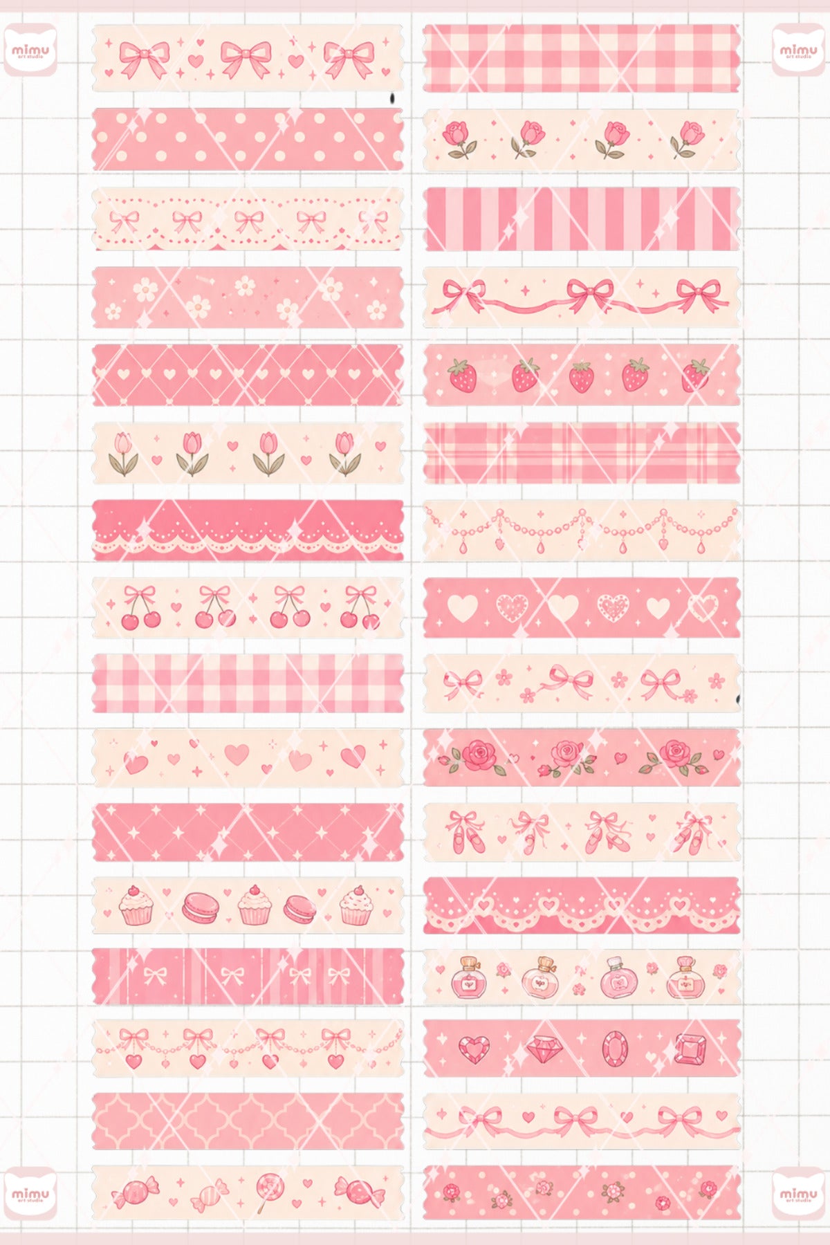 Pembe Temalı Washi Tape Seti Estetik Etiket Defter Günlük Scrapbook Süslemesi