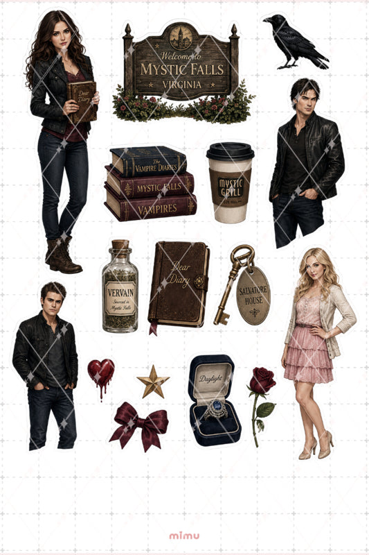 The Vampire Diaries Sticker Seti Mystic Falls ve Vampir Temalı Dekoratif 2'li Etiket