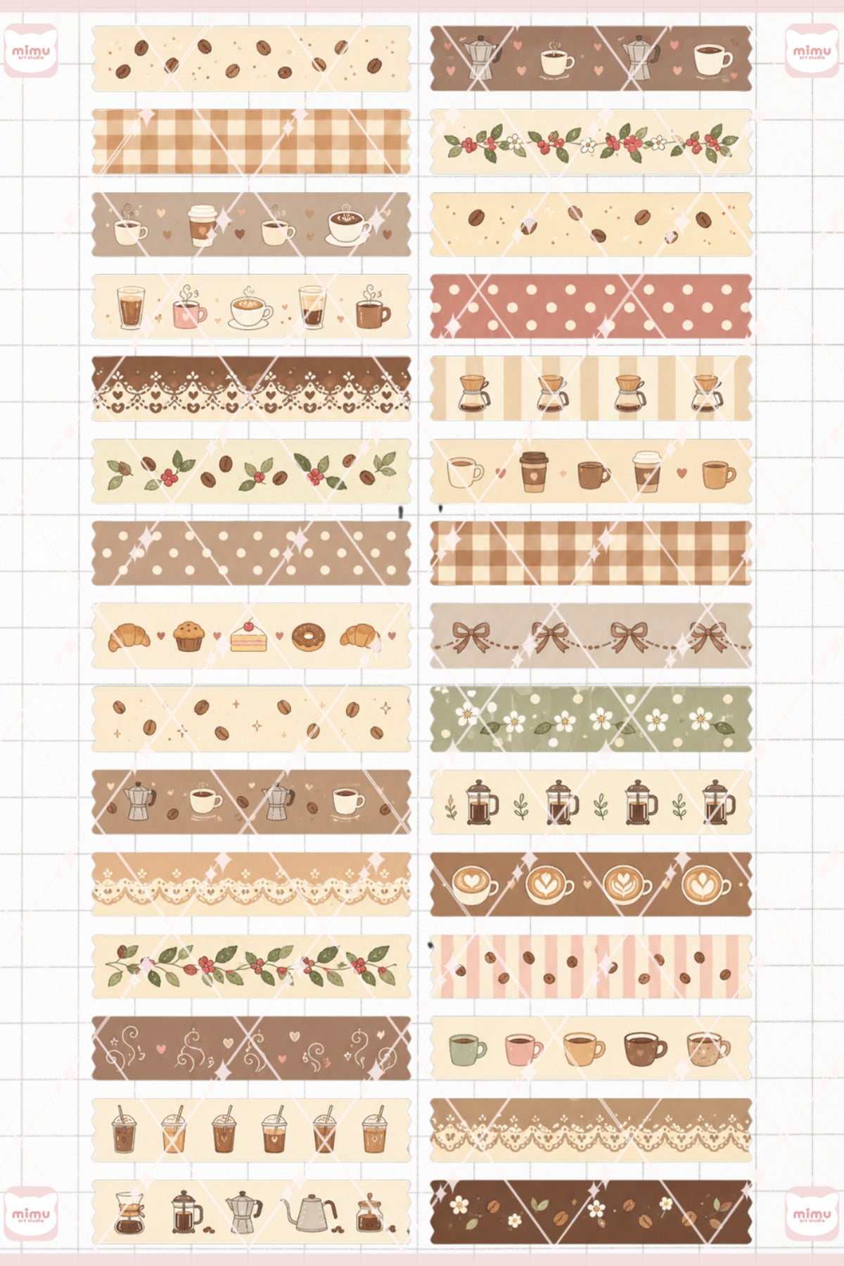 Kahve Temalı Washi Tape Seti Estetik Etiket Defter Günlük Scrapbook Süslemesi