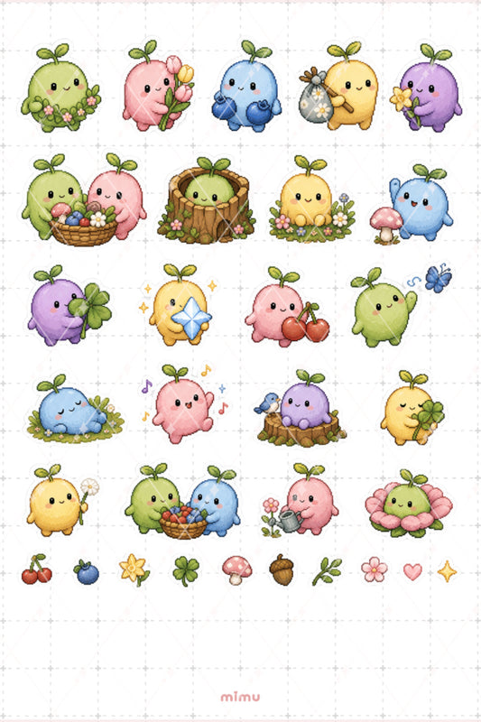 Pixel Art Minik Filizler Sticker Seti Bahçe ve Doğa Temalı Dekoratif 2'li Etiket