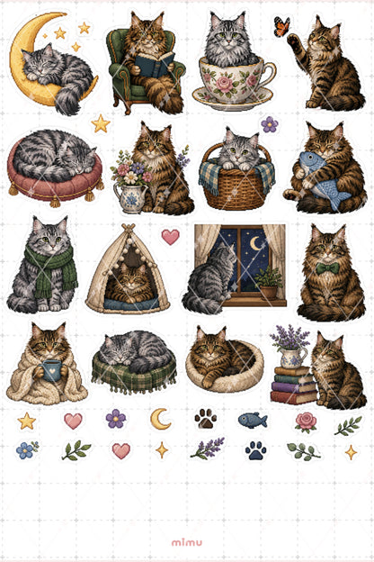 Pixel Art Maine Coon Kedi Sticker Seti Irk Kedi Temalı Dekoratif 2'li Etiket