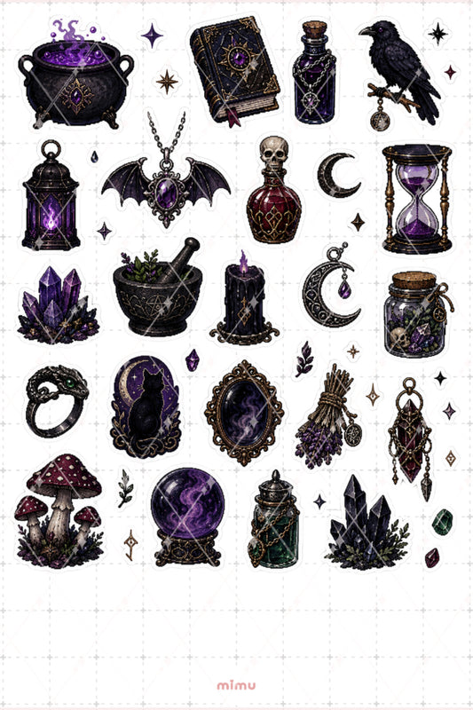 Pixel Art Cadılık Sticker Seti Witchcraft Büyü ve Mistik Temalı Dekoratif 2'li Etiket