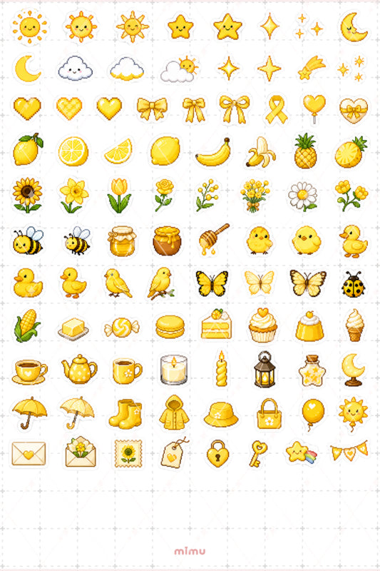 Pixel Art Sarı Renk Sticker Seti Yellow Estetik Renk Temalı Dekoratif 2'li Etiket