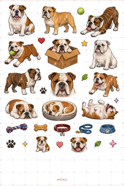 Pixel Art Bulldog Köpek Sticker Seti Irk Köpek Temalı Dekoratif 2'li Etiket