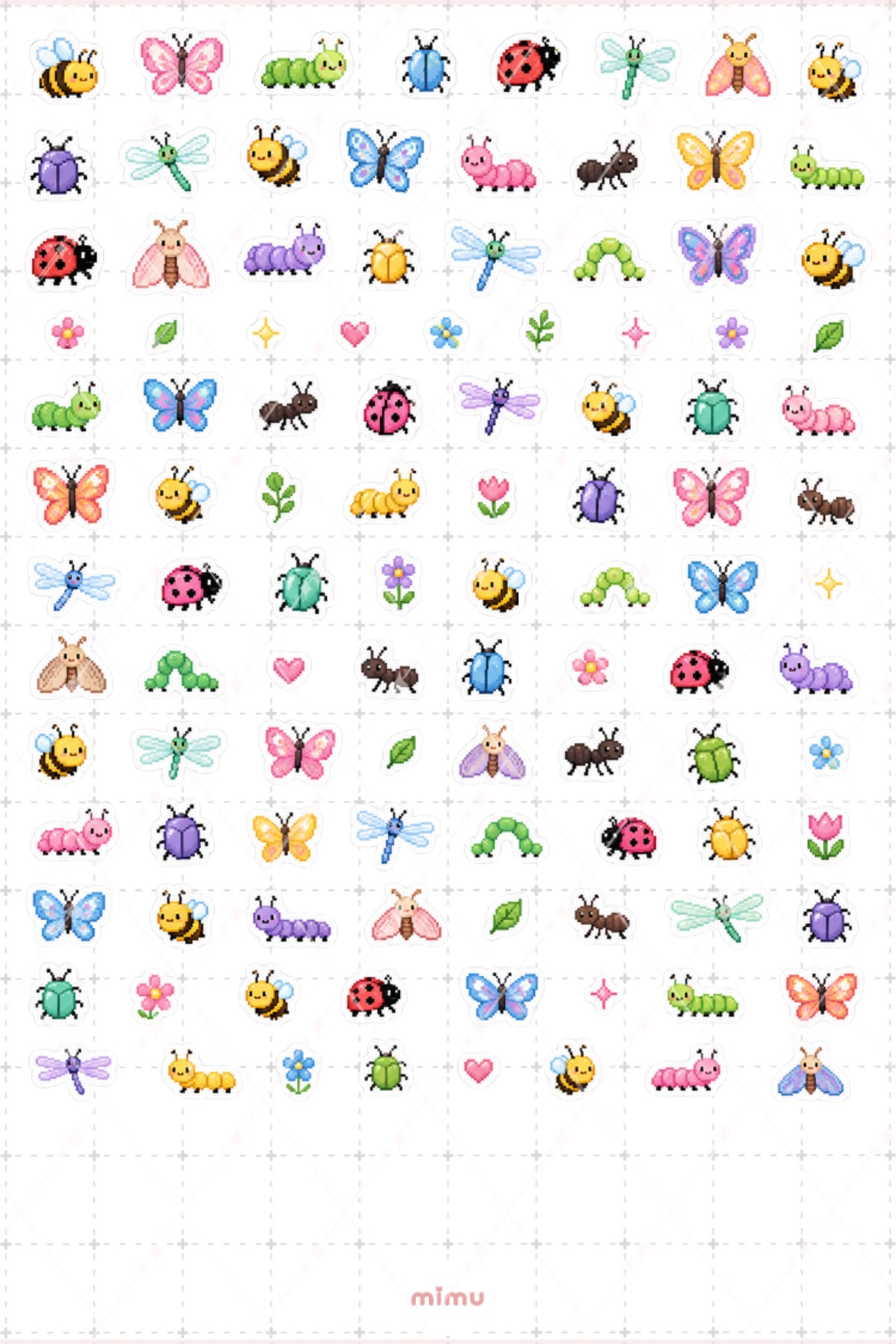 Pixel Art Böcek Sticker Seti Doğa ve Minik Canlı Temalı Dekoratif 2'li Etiket