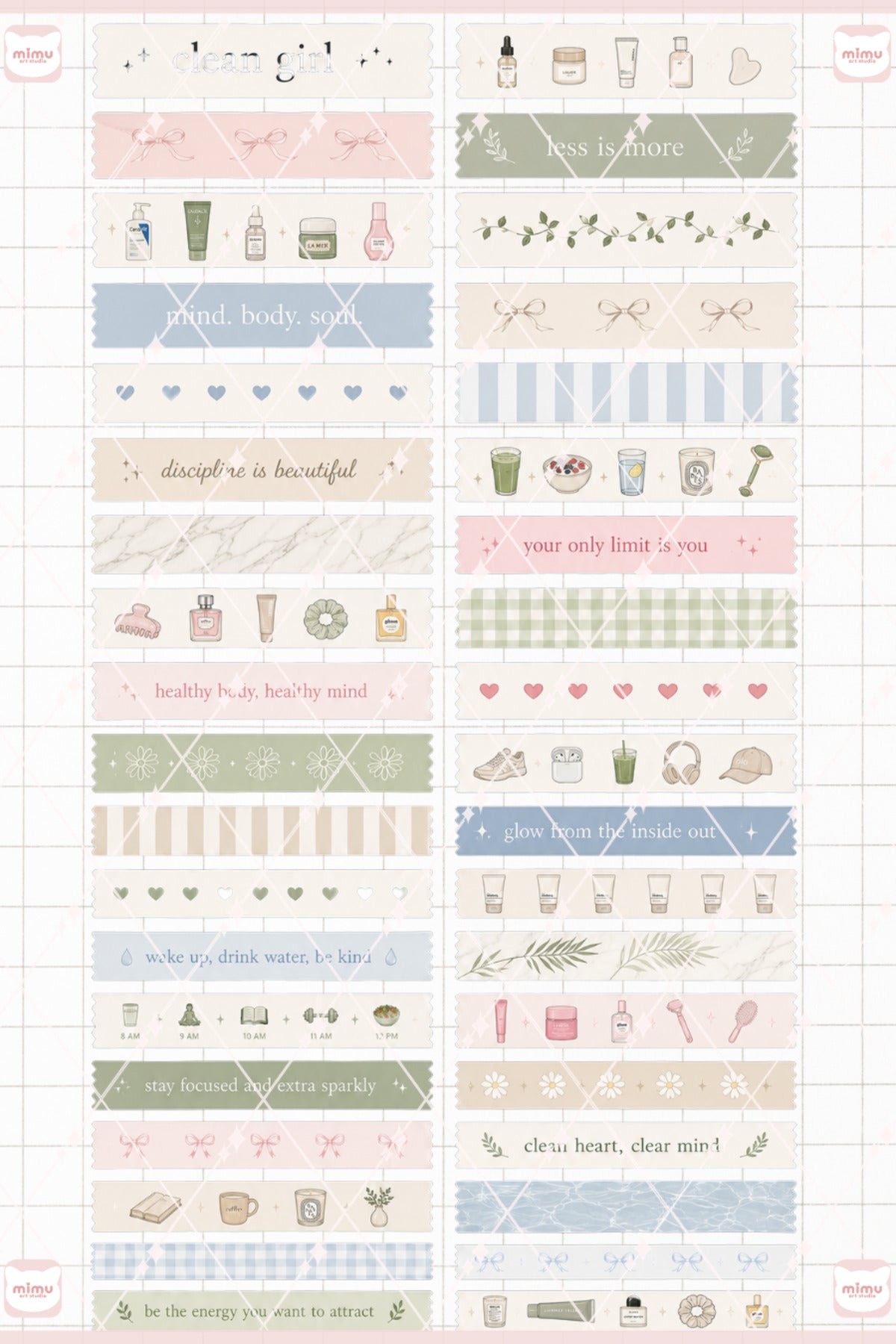 Clean Girl Temalı Washi Tape Seti Estetik Etiket Defter Günlük Scrapbook Süslemesi