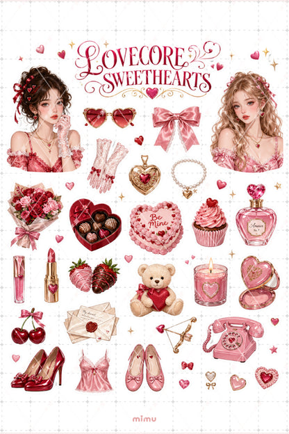 Lovecore Sweethearts Sticker Seti Romantik Pembe Kalp Kolaj Temalı 2li Etiket