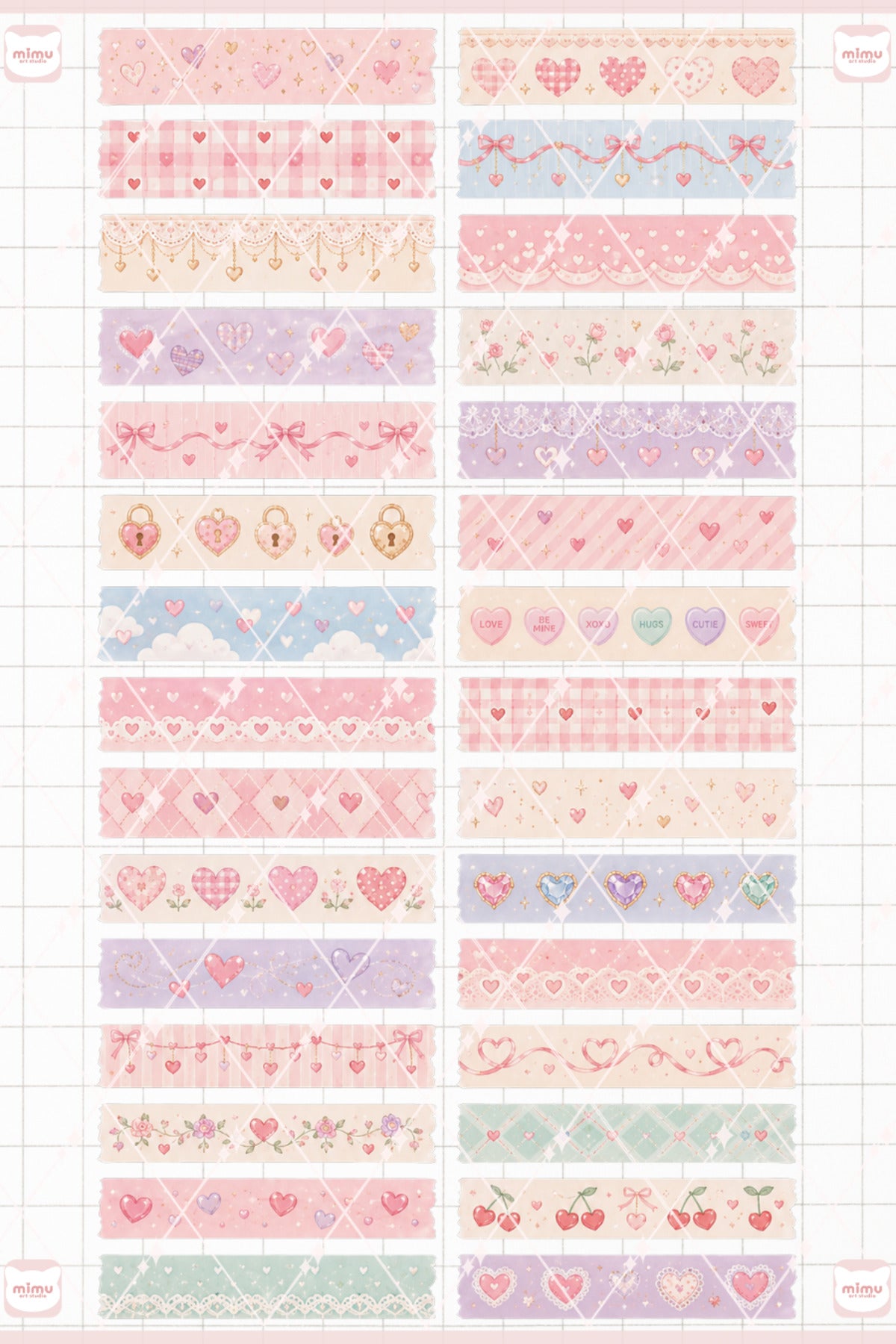 Kalp Temalı Washi Tape Seti Estetik Etiket Defter Günlük Scrapbook Süslemesi