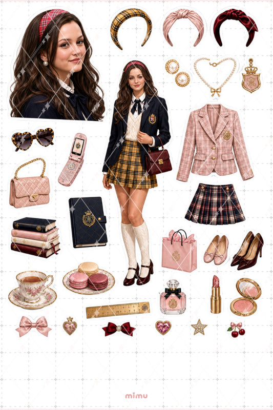 Blair Waldorf Sticker Seti Preppy Okul Moda Temalı Dekoratif 2'li Etiket