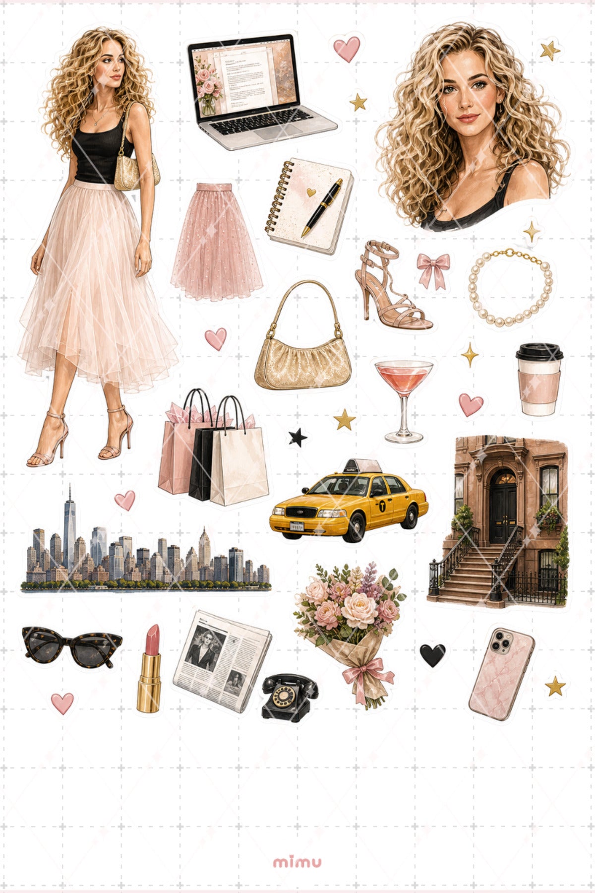 Carrie Bradshaw Sticker Seti New York Moda Şehir Temalı Dekoratif 2'li Etiket