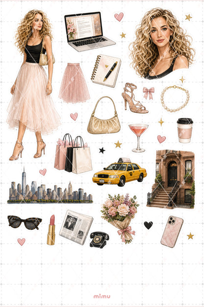 Carrie Bradshaw Sticker Seti New York Moda Şehir Temalı Dekoratif 2'li Etiket