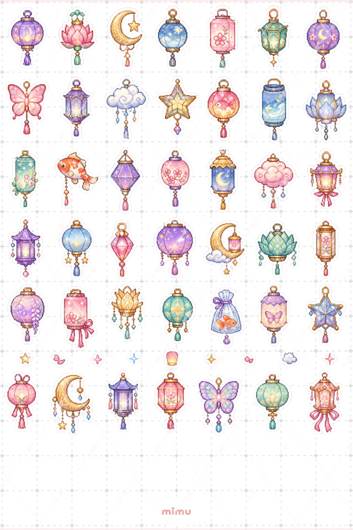 Pixel Art Fener Sticker Seti Lantern Işık ve Gece Temalı Dekoratif 2'li Etiket