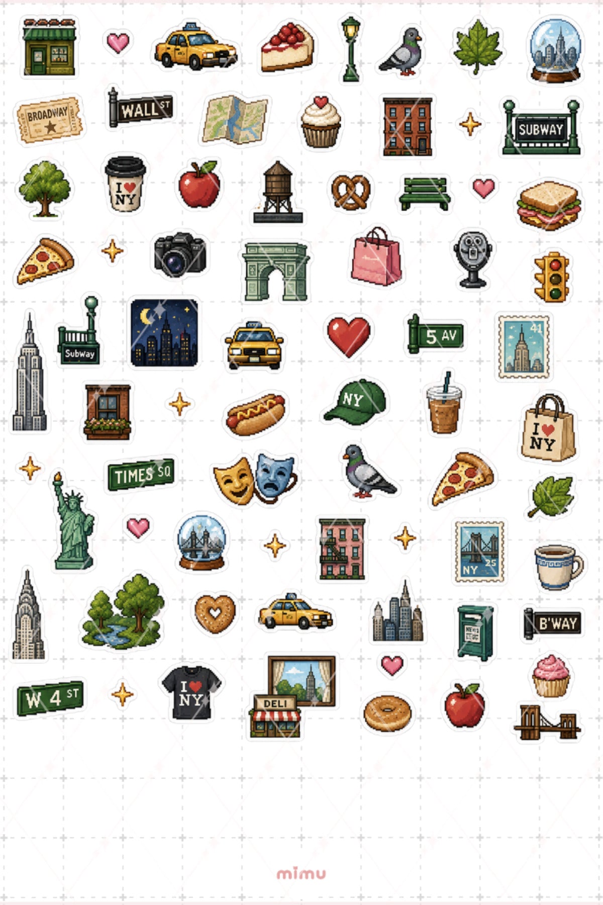 Pixel Art New York Sticker Seti Amerika Şehir Temalı Dekoratif 2'li Etiket