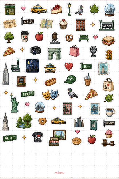 Pixel Art New York Sticker Seti Amerika Şehir Temalı Dekoratif 2'li Etiket