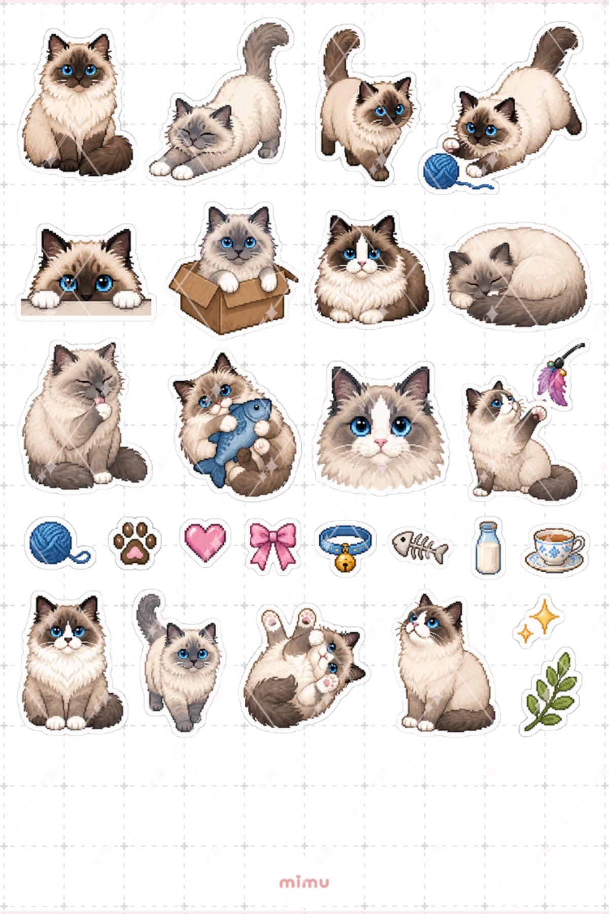 Pixel Art Ragdoll Kedi Sticker Seti Irk Kedi Temalı Dekoratif 2'li Etiket