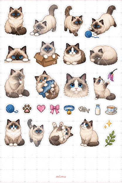 Pixel Art Ragdoll Kedi Sticker Seti Irk Kedi Temalı Dekoratif 2'li Etiket