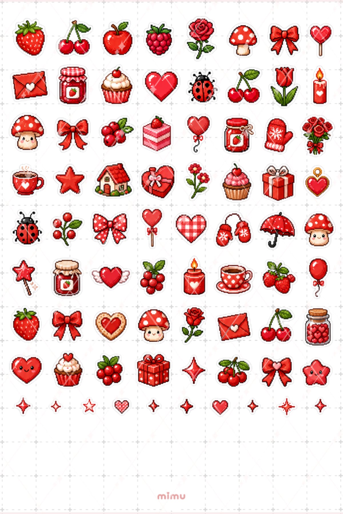 Pixel Art Kırmızı Renk Sticker Seti Red Estetik Renk Temalı Dekoratif 2'li Etiket