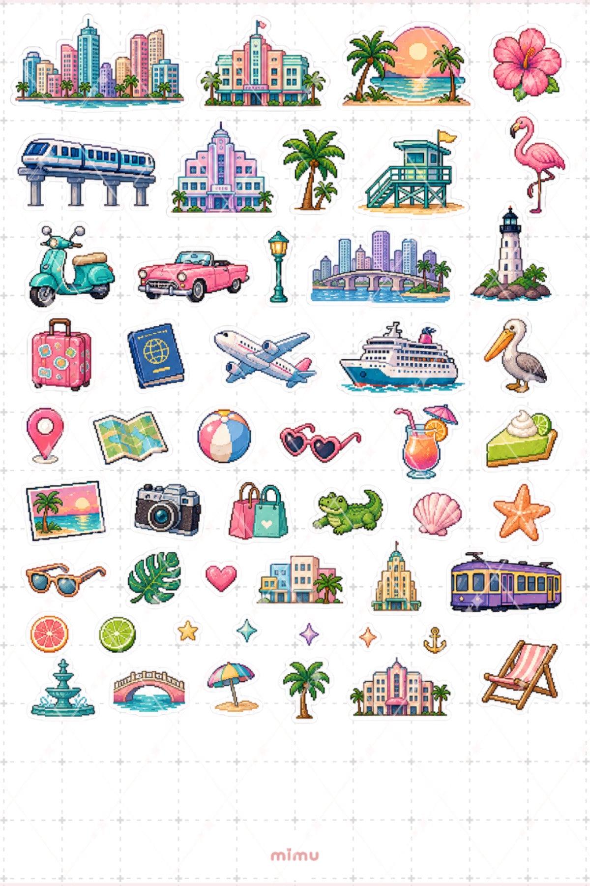Pixel Art Florida Sticker Seti Tropikal Eyalet Temalı Dekoratif 2'li Etiket