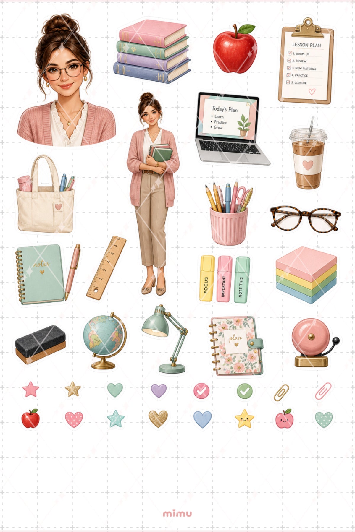 Öğretmen Sticker Seti Pastel Okul Planlayıcı Temalı Dekoratif 2'li Etiket