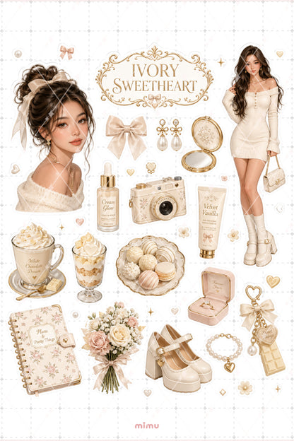 White Chocolate Girl Sticker Seti Krem Çikolata Vanilya Kız Temalı 2li Etiket