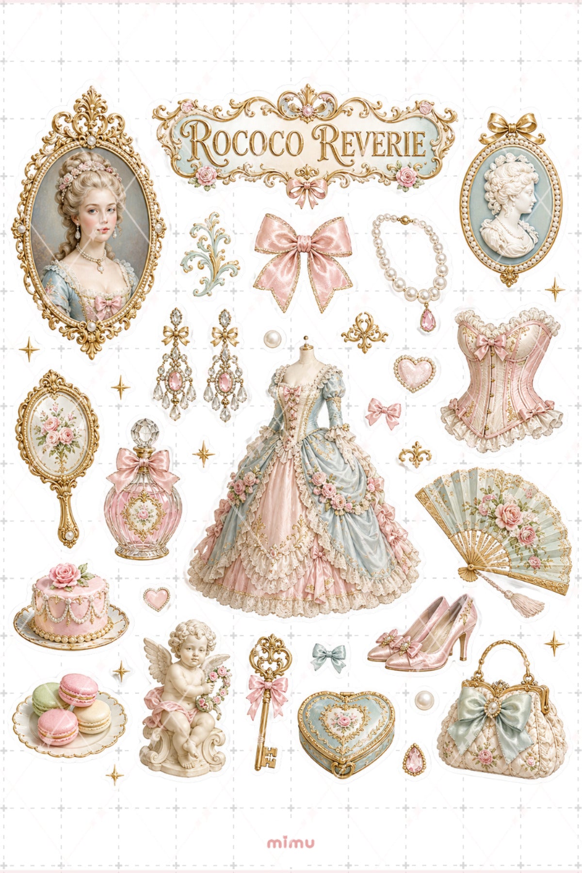 Rococo Reverie Sticker Seti Barok Prenses Kolaj Pastel Vintage Temalı 2li Etiket - 2