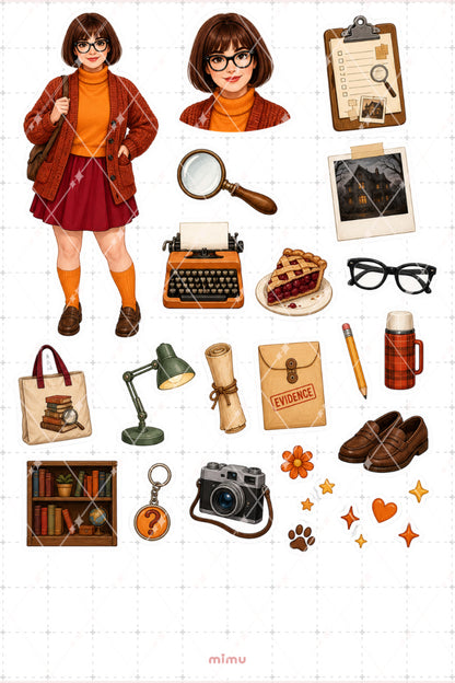 Scooby Doo Velma Karakter Temalı Kız Sticker Seti Dekoratif 2'li Etiket