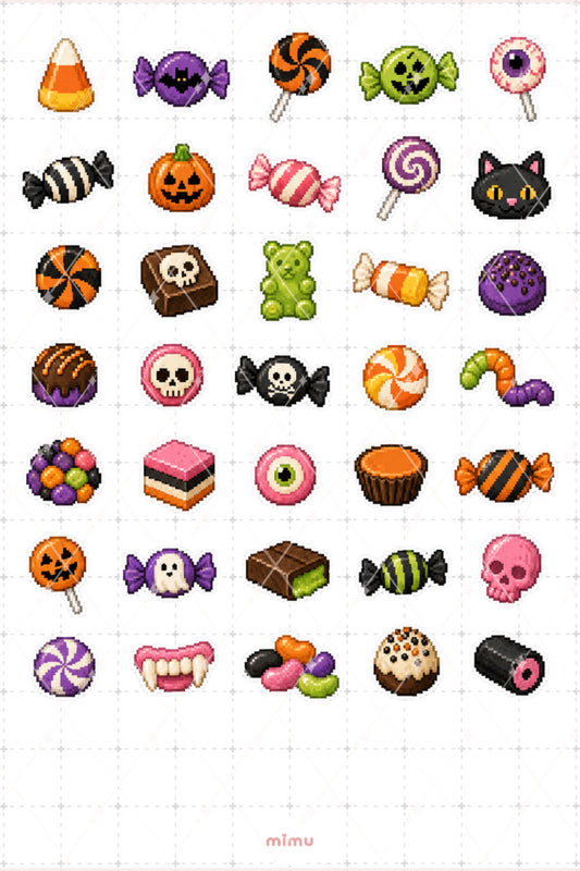 Pixel Art Halloween Sticker Seti Halloween Şekerleri Temalı Dekoratif 2'li Etiket