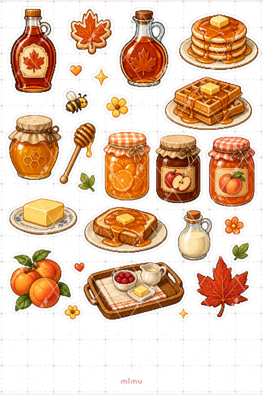 Pixel Art Reçel ve Bal Sticker Seti Kahvaltı Temalı Dekoratif 2'li Etiket