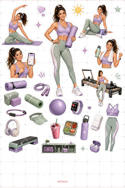 Kişisel Antrenör Sticker Seti Fitness Pilates Temalı Dekoratif 2'li Etiket