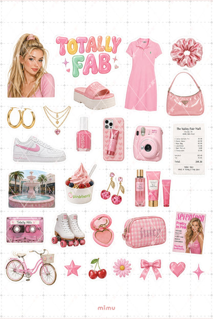 Mall Babe Sticker Seti Pembe Alışveriş Kız Temalı 2li Dekoratif Etiket