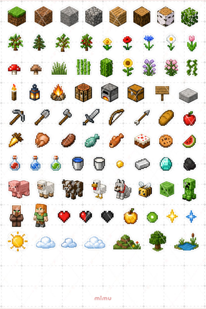 Pixel Art Minecraft Sticker Seti Blok Oyun Temalı Dekoratif 2'li Etiket