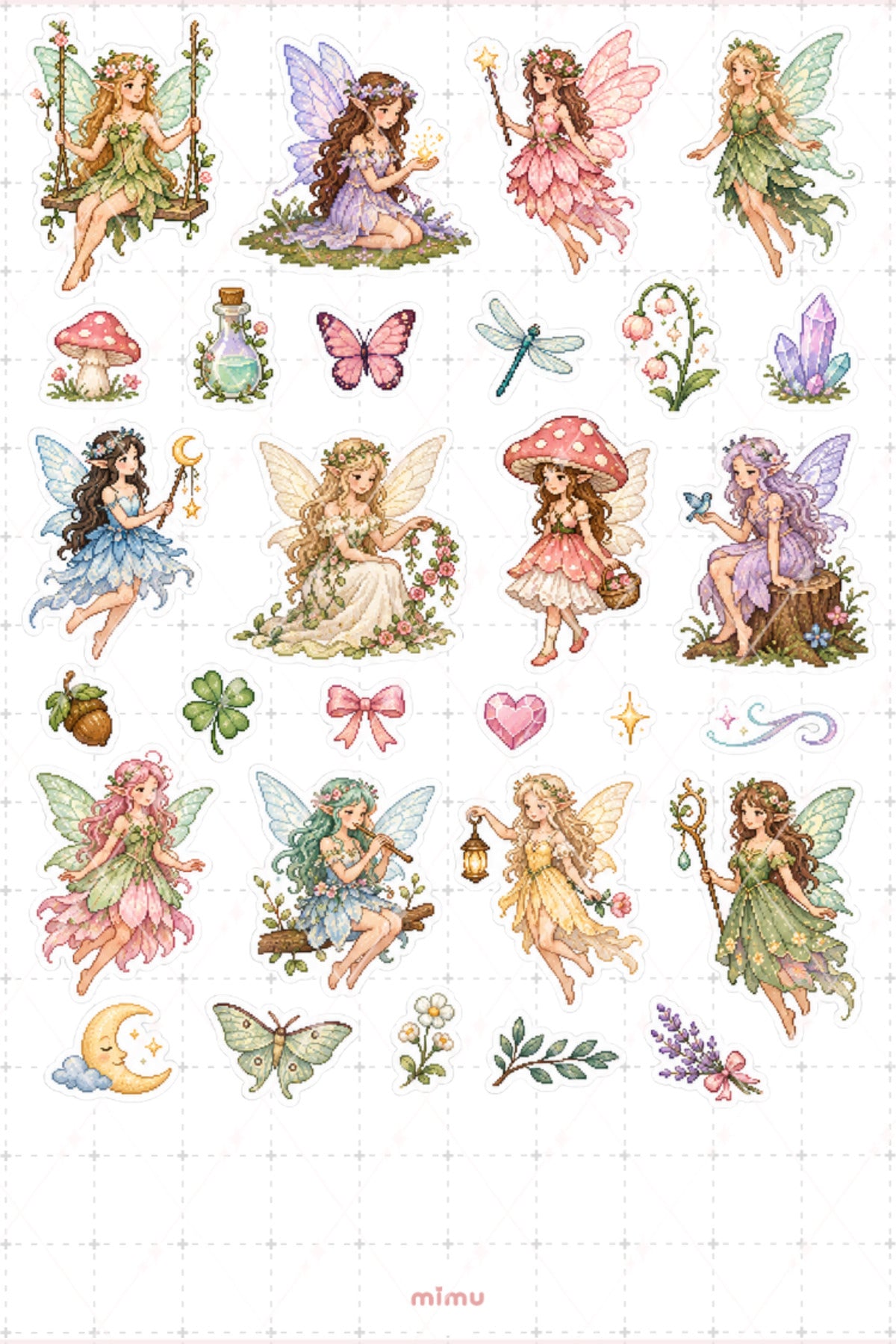 Pixel Art Peri Sticker Seti Masal ve Fantastik Dünya Temalı Dekoratif 2'li Etiket