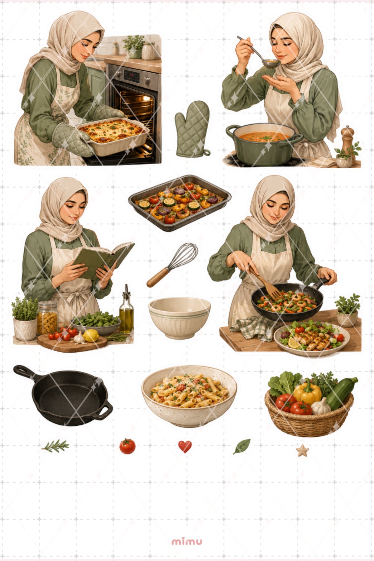 Aşçı Sticker Seti Mutfak ve Yemek Yapımı Temalı Dekoratif 2'li Etiket